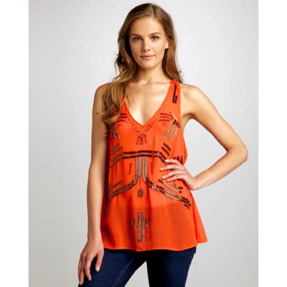 Free People Follow My Lead Sheer Beaded Tank XS